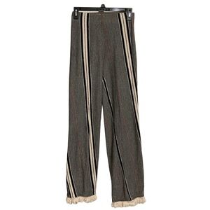 Zara Women’s Striped Pants High Rise Gray‎ Fringed Hem